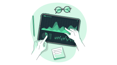 Illustration showing a data analysis tool being utilised on a tablet