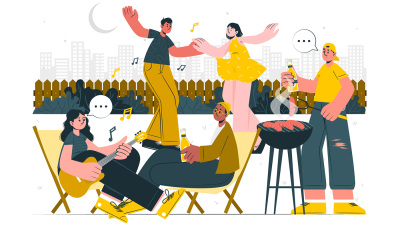 Illustration showing a large garden party