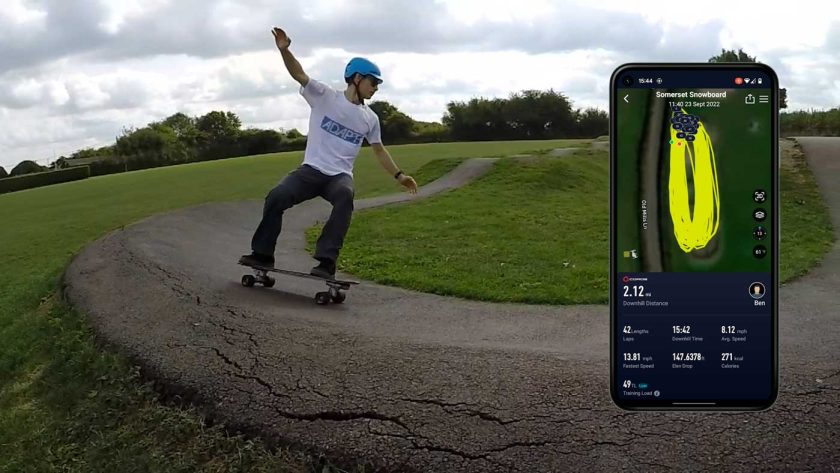 Using the Coros Vertix 2 snowboarding mode to track surfskate loops around a pumptrack