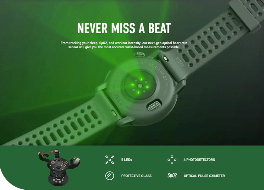 Coros Pace 3 heart rate sensor