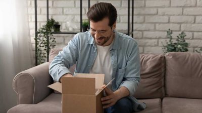 Man opening a gift