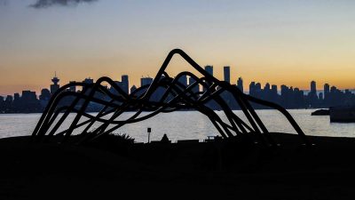 Silhouette of Vancouver skyline in British Columbia showing steel buildings