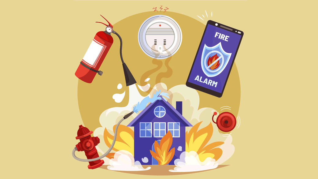 Illustration showing different home fire safety equipment
