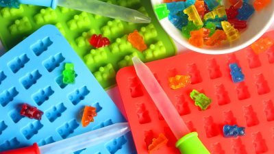 Gummy bear ice cube trays perfect for CBD gummies recipes.